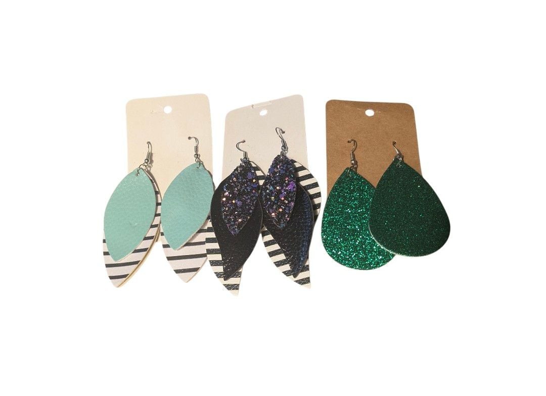 Set of 3 Faux Leather Teardrop Dangle Earrings