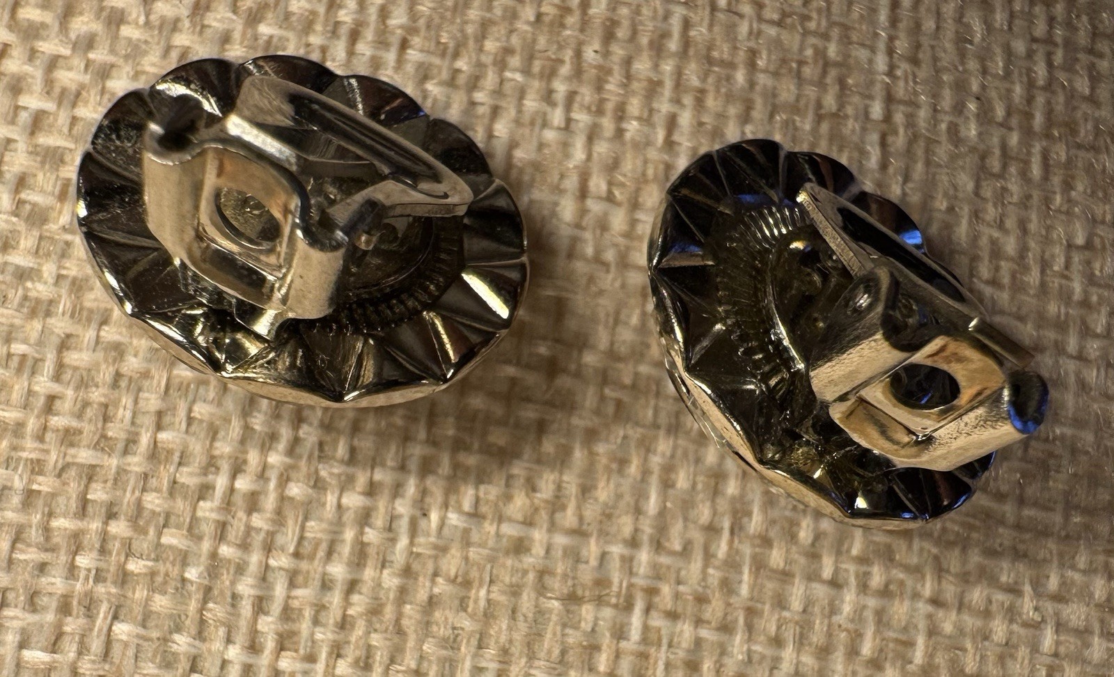 Vintage Round Brownish Amber Crystal Halo Clip-On Stud Earrings Silver Tone 1 in