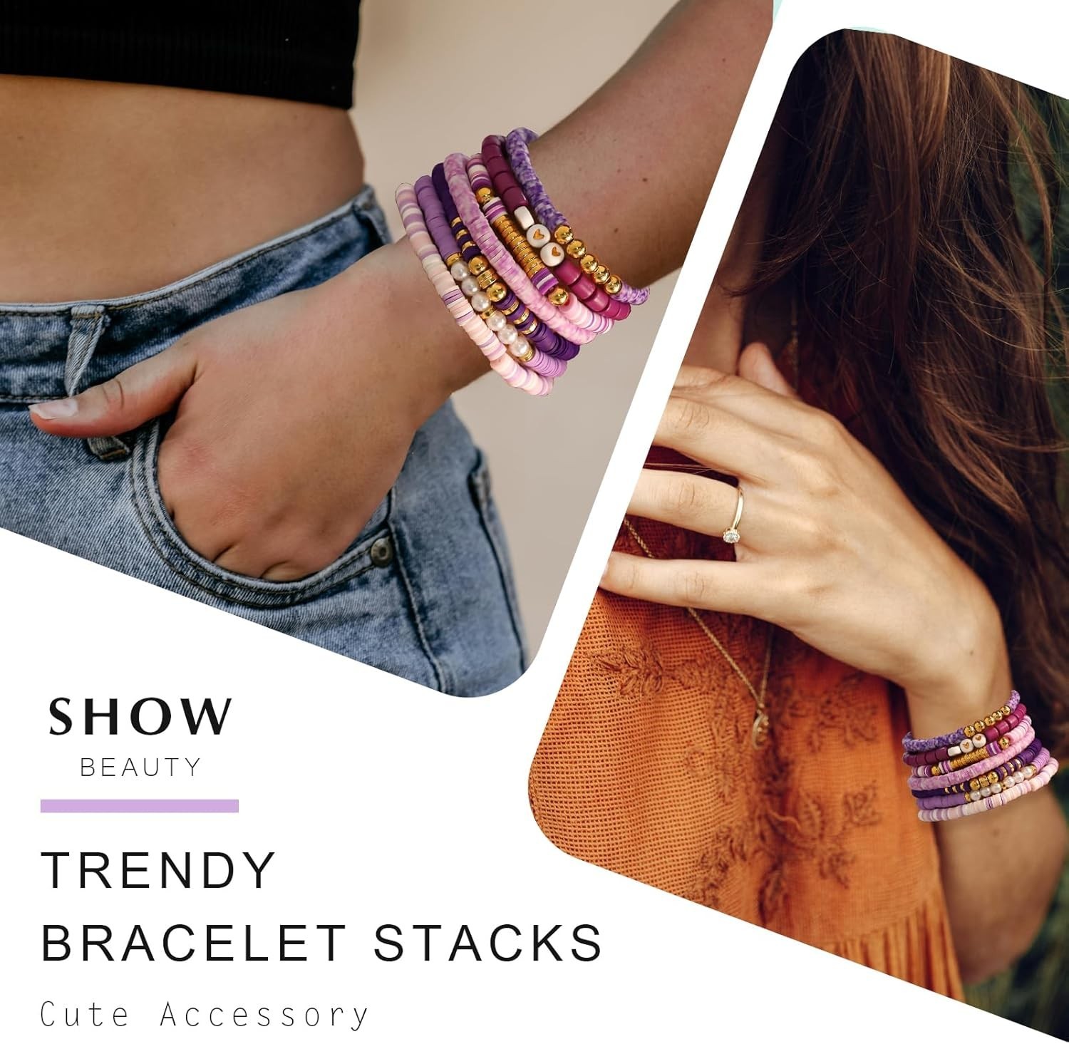 Friendship Bracelets Beaded Clay Stackable Jewelry for Women Boho Preppy Bulk