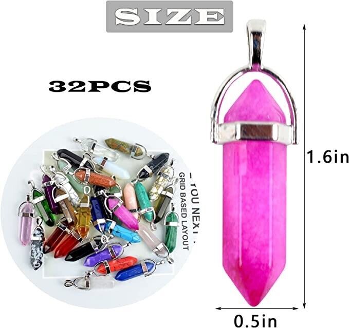 32PCS Hexagonal Pendant Pointed Quartz Crystal Healing Stone Jewelry