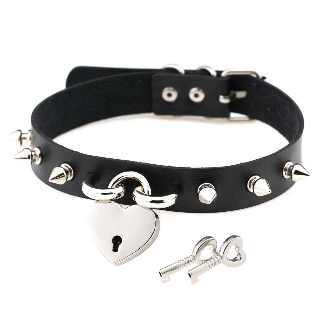 Women O Ring Neck Collar Chain Gothic Punk Studded Pu Leather Choker Necklace