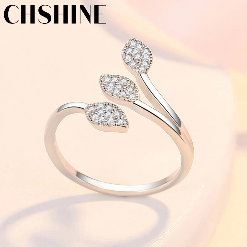 CHSHINE 925 Sterling Silver Leaf AAAAA Zircon Ring Dinner Party Fashion Jewelry