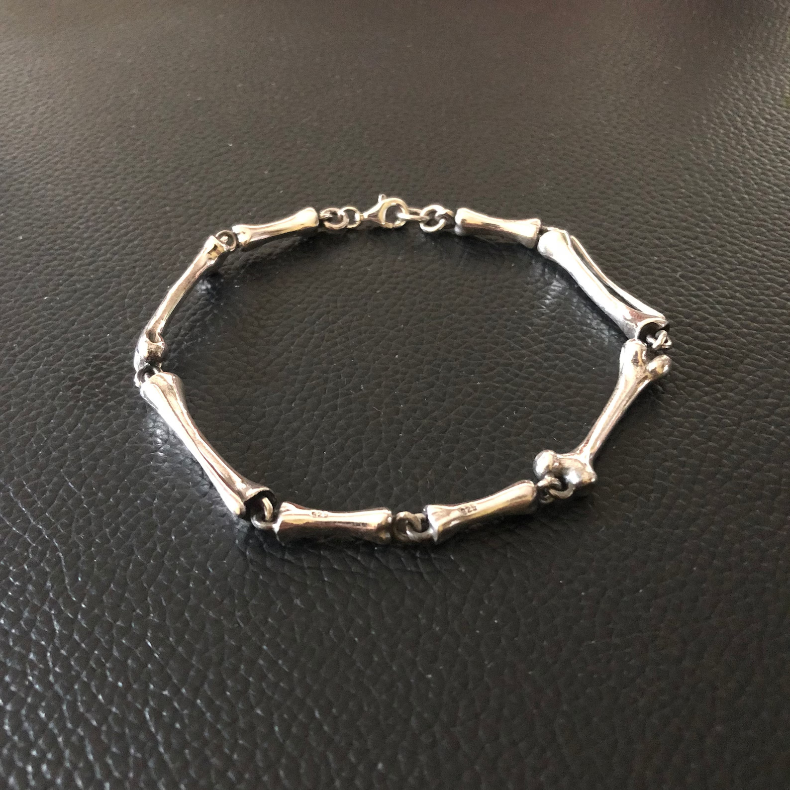 Handcrafted 925 Sterling Silver Bones Bracelet Punk Skeleton Gothic Biker Chain