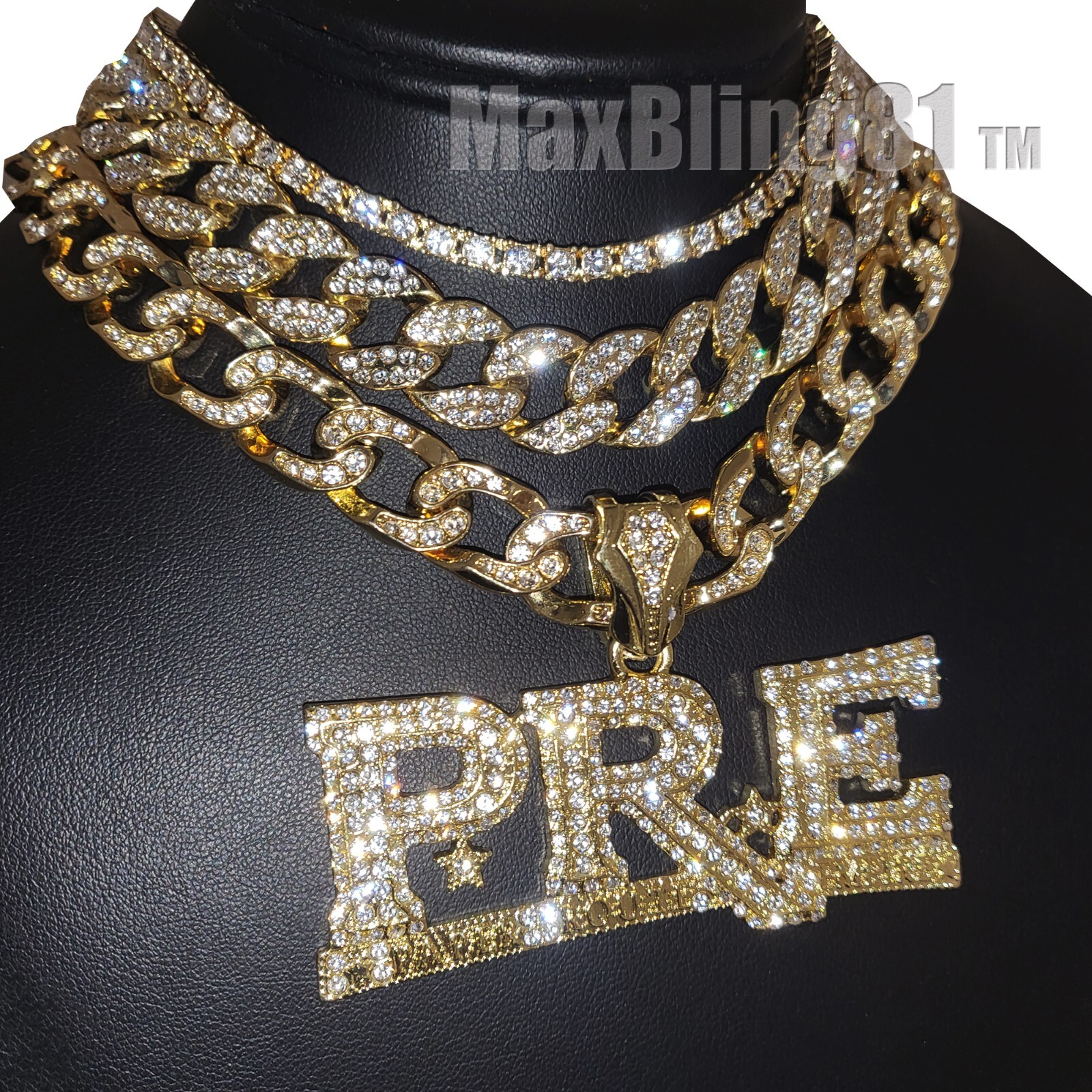 Gold Plated Alloy Large PRE & Iced Cubic Zirconia Cuban & Tennis Chain Necklace