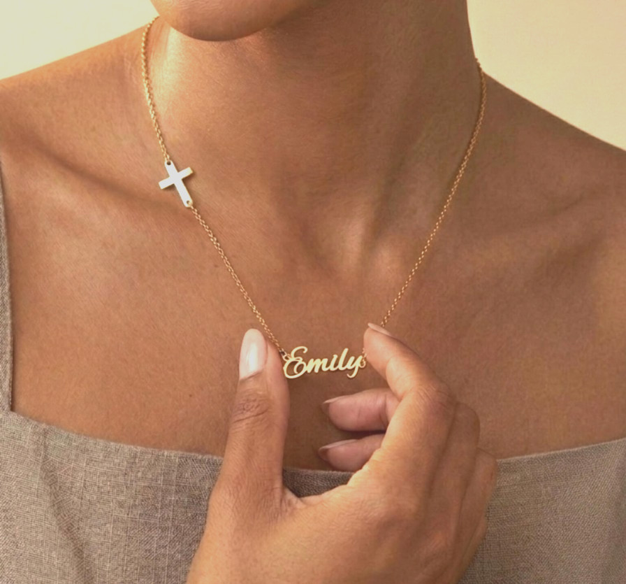 Custom Sideways Cross Necklace Personalized Cross Name Necklace Baptism Gift