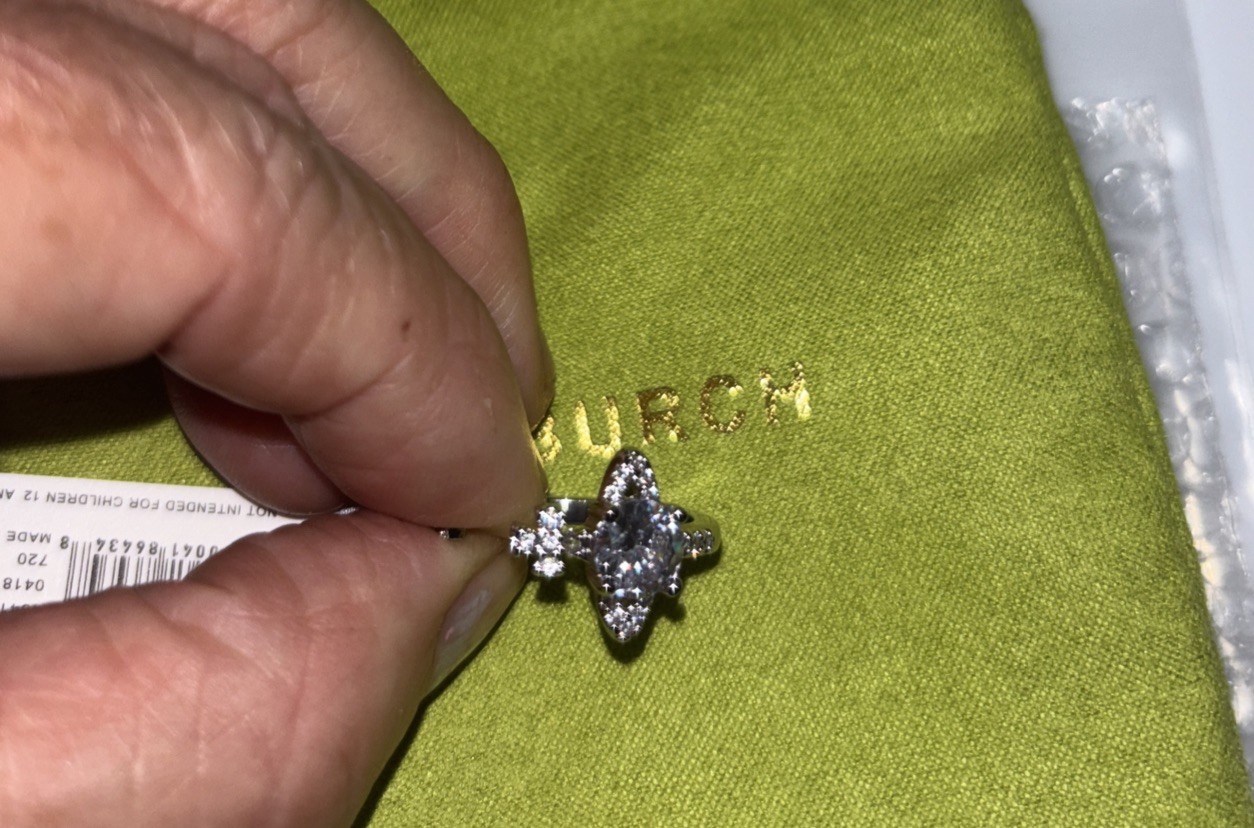 New Tory Burch Limited Open Silver/Crystal Ring Size 7
