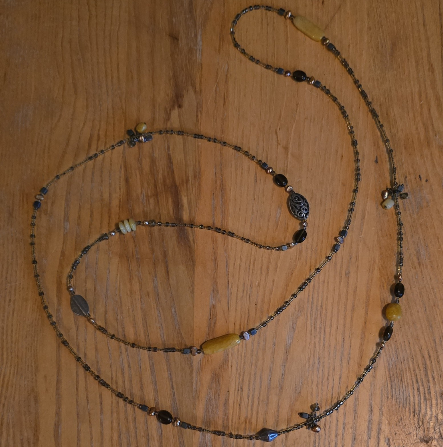 Multicolor Boho Beaded Chain Charm Necklace With Sterling, Stone and Glass Beads