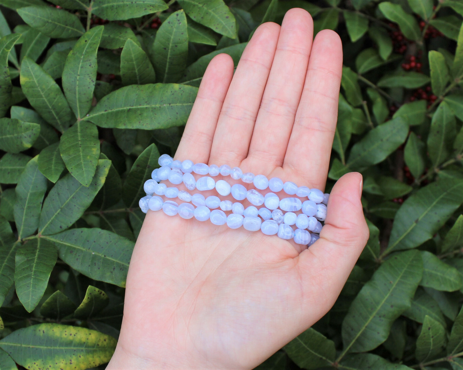 Blue Lace Agate Tumbled Gemstone Bracelet: 6-8 mm Stones (Agate Nugget Bracelet)