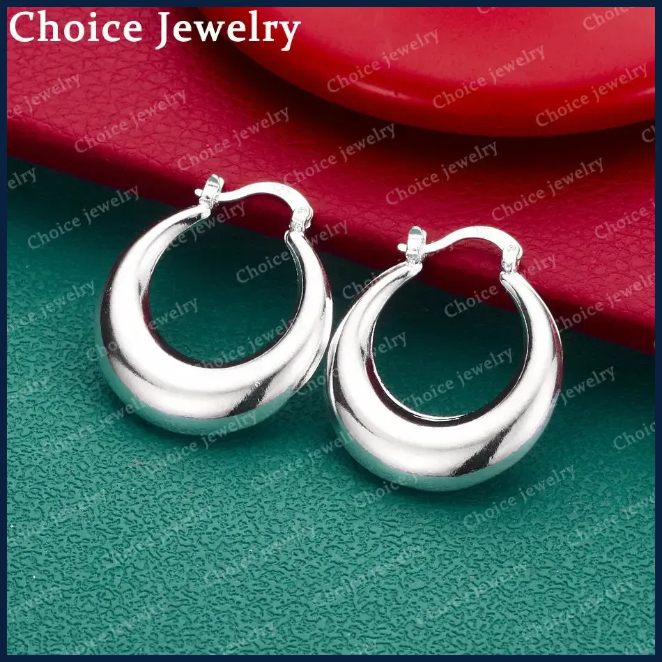 1 Pair Elegant 925 Sterling Silver Round 30mm Hoop Earrings for Women’s Fashion