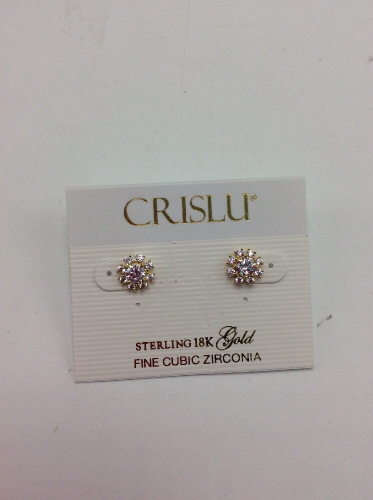 $98 Crislu Florettes Collection Gold Tone Stud Earrings C-14