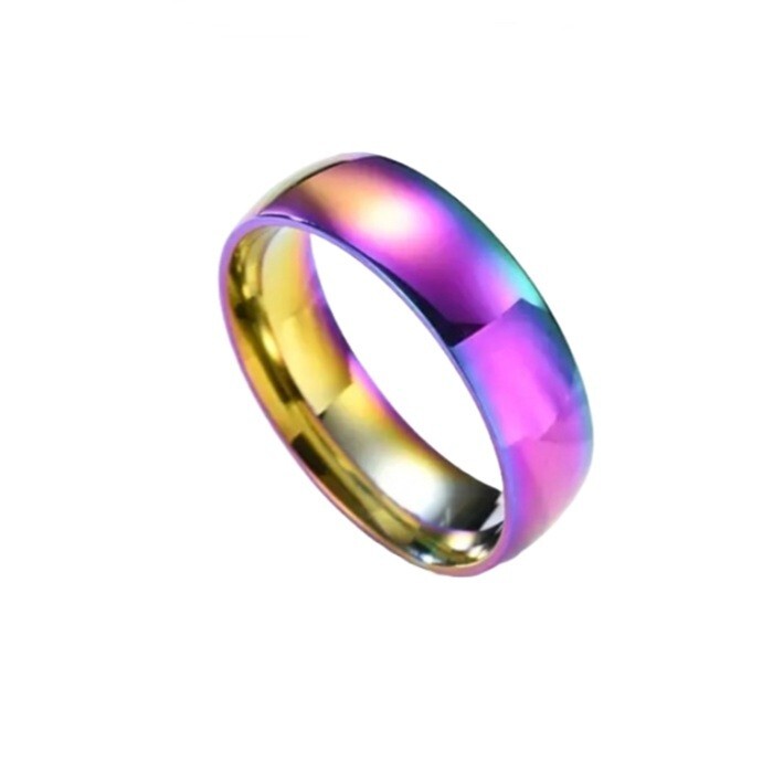Domed Rainbow Metal Anodized Titanium Wedding Band – Unisex – Width 4MM
