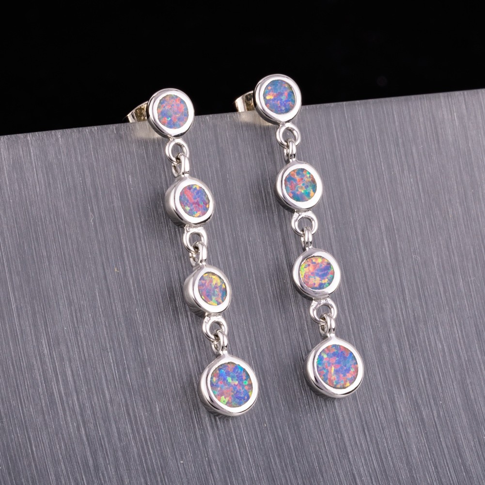4 Round Lavender Purple Fire Opal Silver Jewelry Drop Pierced Earrings