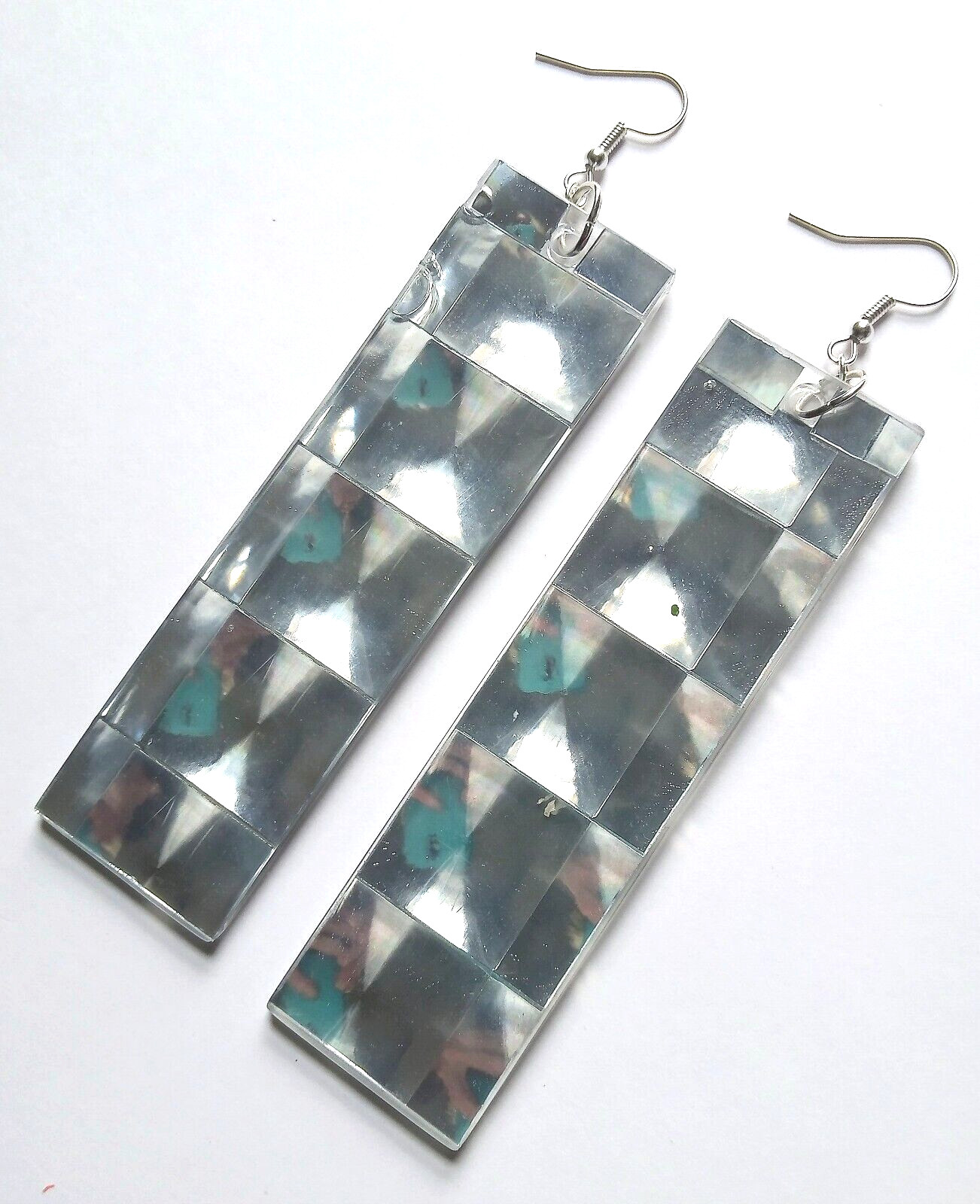 Silver *Holographic Reflective* ⚡ earrings on silver fishhook posts