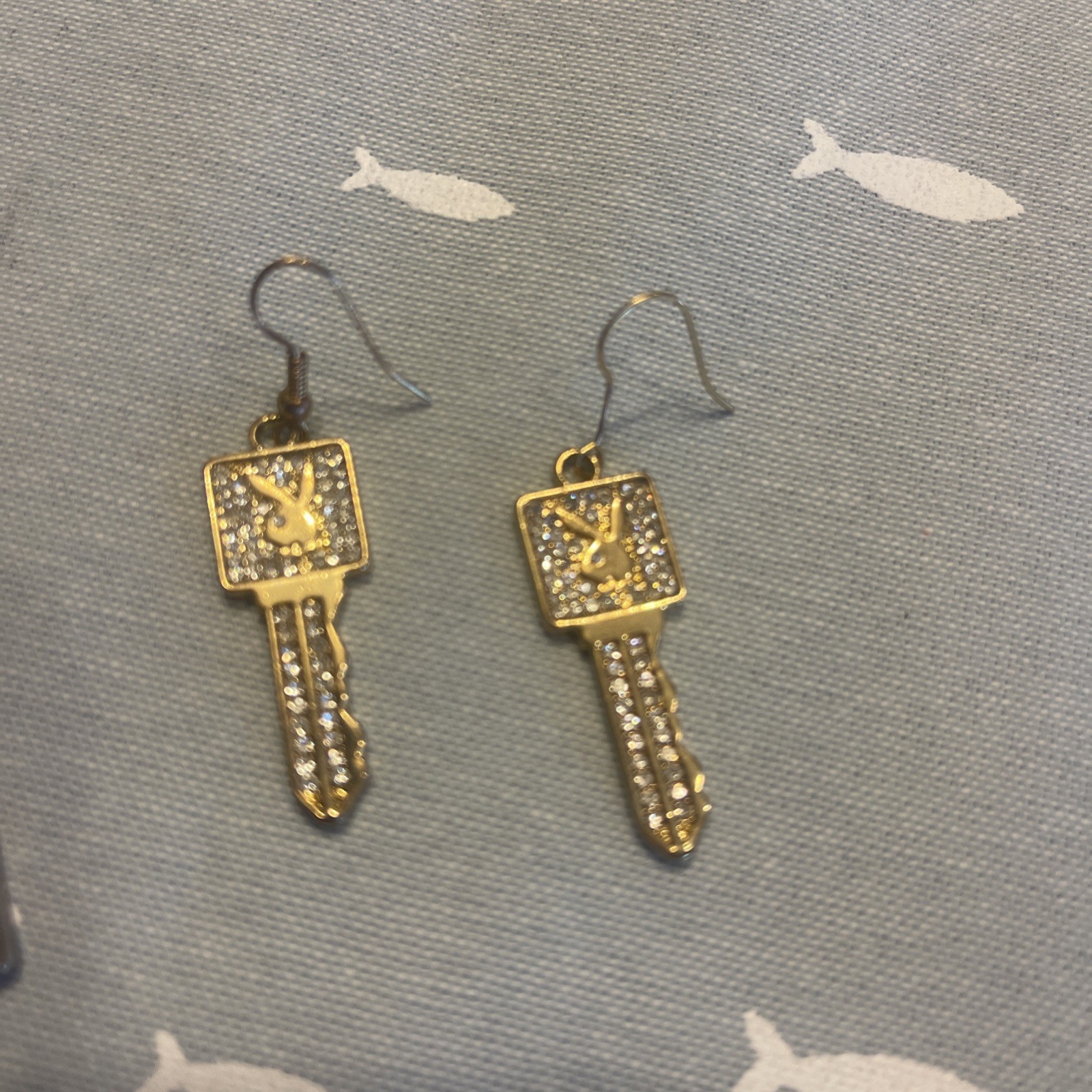 Gold Color Play Boy Bunny Charm Necklace & Earrings Set