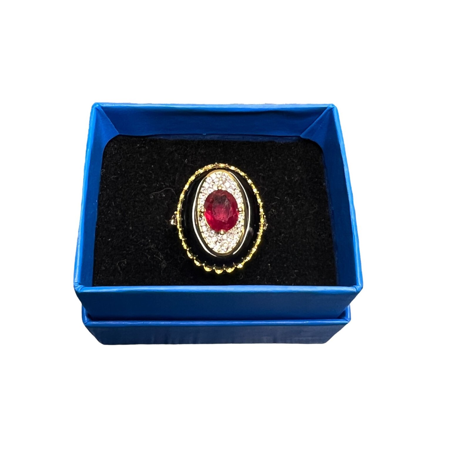 Sterling Silver Gold Plated ring Black Pink Cubic Zirconia Cocktail Size 11 NEW