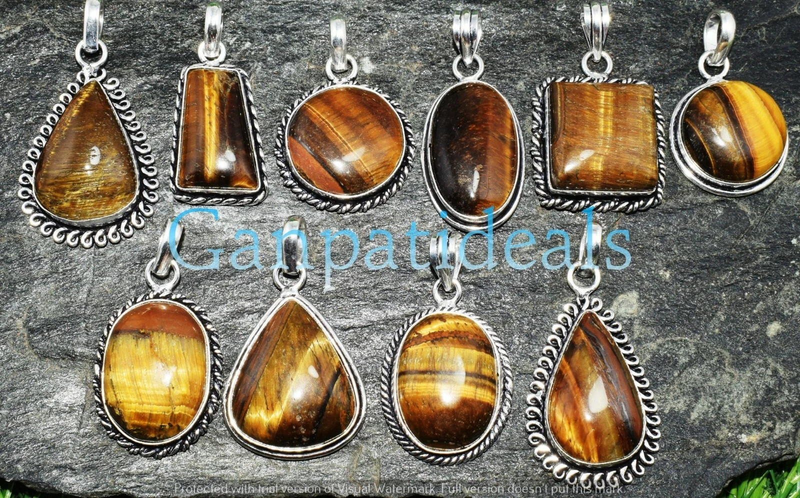 BULK ! A+++ Tiger Eye Gemstone Pendant Wholesale Lot 925 Silver Plated Jewelry