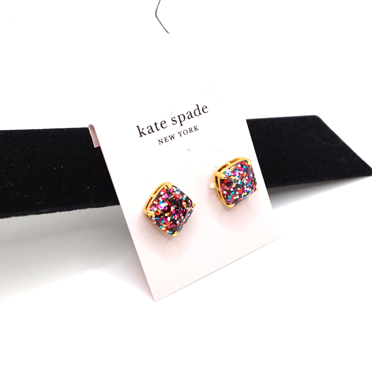 Kate Spade New York Small Square Stud Earrings – Multi Glitter/ Gold Tone