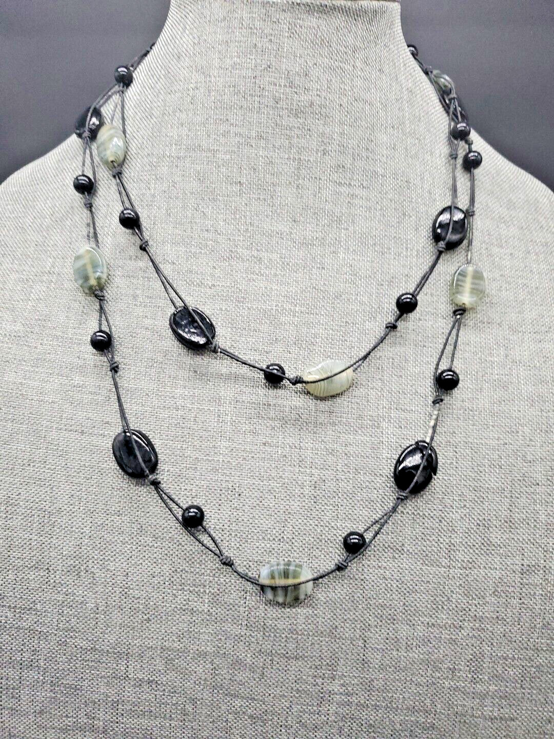 Artisan Black And White Glass Beaded Long Necklace 24