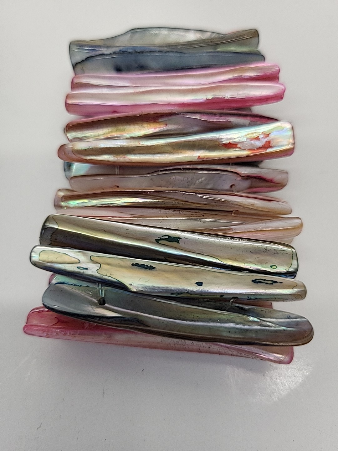 Vintage Chunky Beautiful Multicolor Mother Of Pearl Abalone Shell Pink Blue Gold