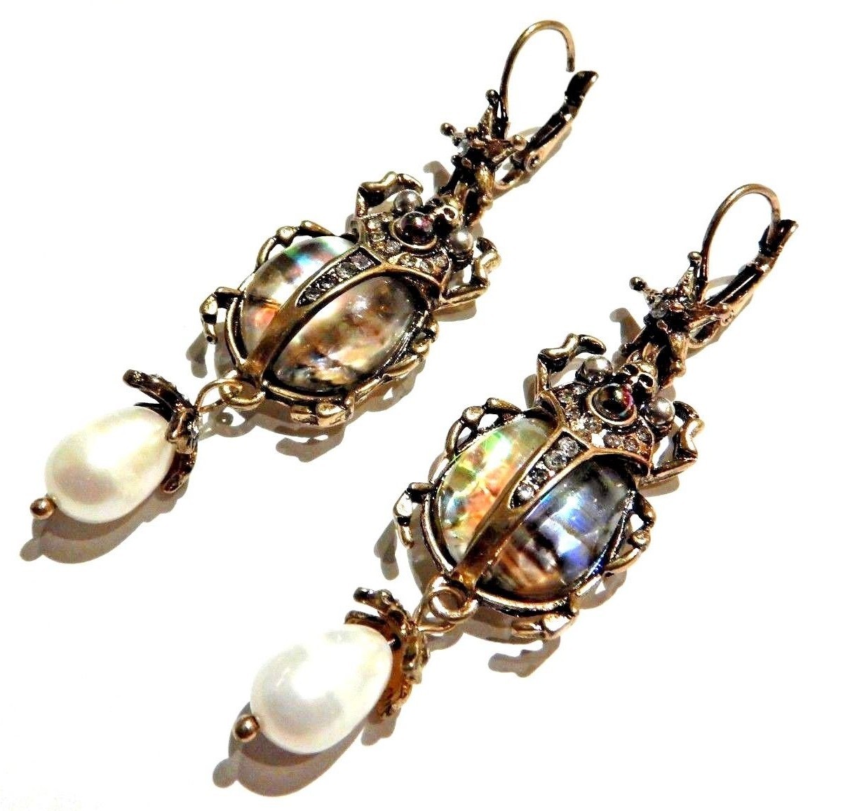 Abalone Shell Scarab Beetle Earrings skull crystal pearl Egypt pendant gothic 4Y