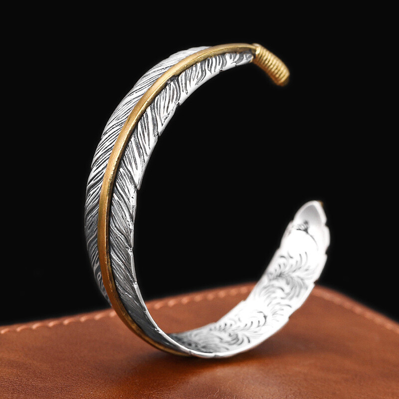 Men’s Silver Feather Adjustable Bangle Cuff Bracelet Fashion Retro Jewelry USA