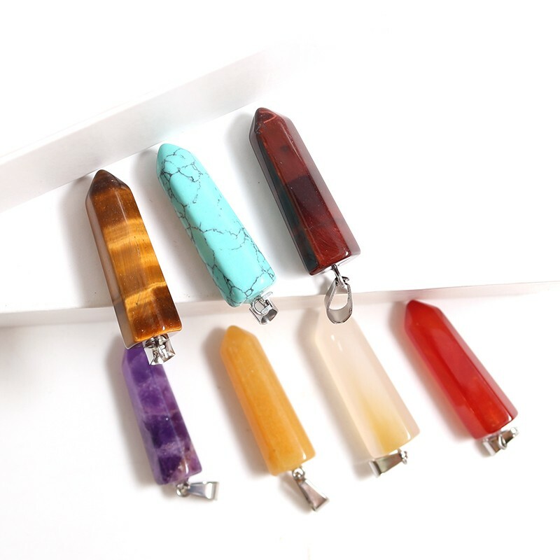 Wholesale 24pcs/lot Assorted Natural Stone Pendants Point Charms pillar pendant