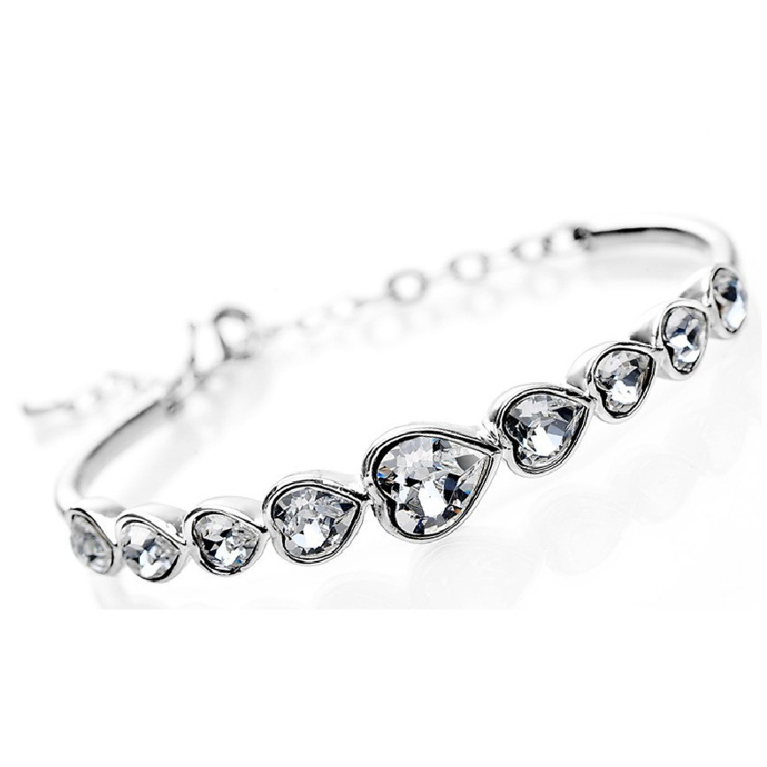White Gold Filled Silver Wedding Heart Bangle Made With Swarovski Crystal T46