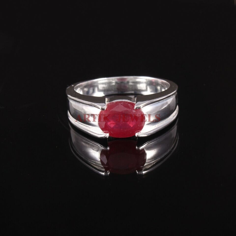 Heated Ruby Gemstone with 925 Sterling Silver Ring for Men’s #3558