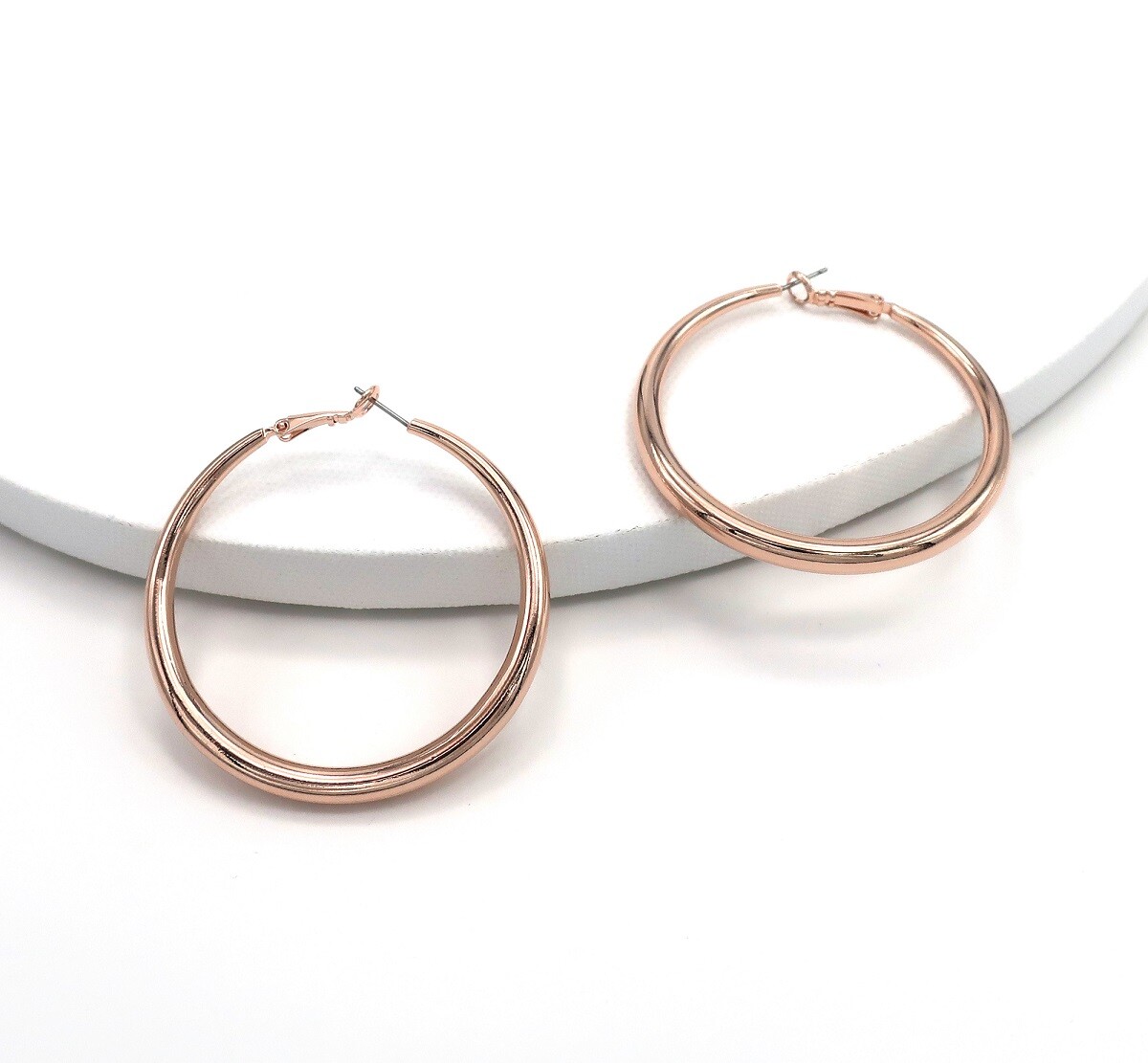 55mm Hollow Hoop Earrings High Quality lever back post 18k Pink Rose Gold Plated