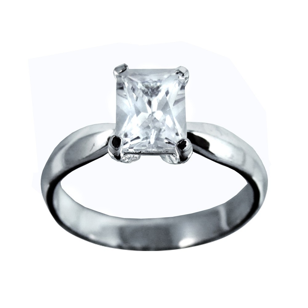 1ct Cubic Zirconia Emerald Cut Rectangle Sterling Silver Ring, Size 5,6,7,8,9,10