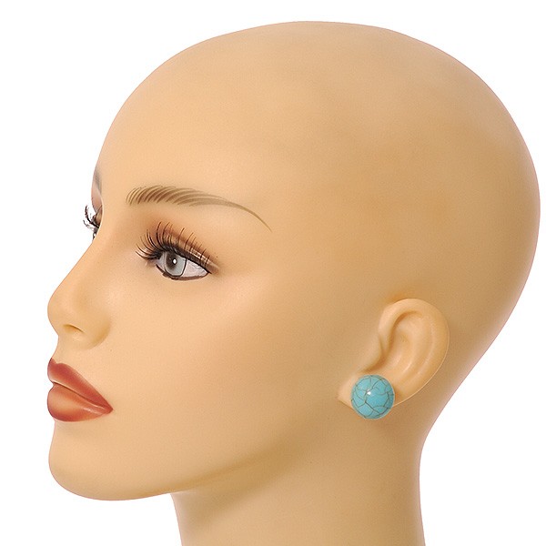 Lightweight Button-Shaped Acrylic Stud Earrings in Turquoise Colour and Brown