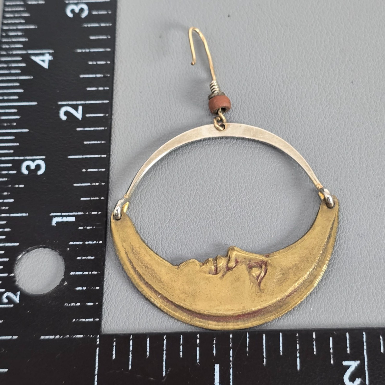 Unsigned Laurel Burch? Brass Silver-Tone Articulating Moon Dangle Earring ONLY 1