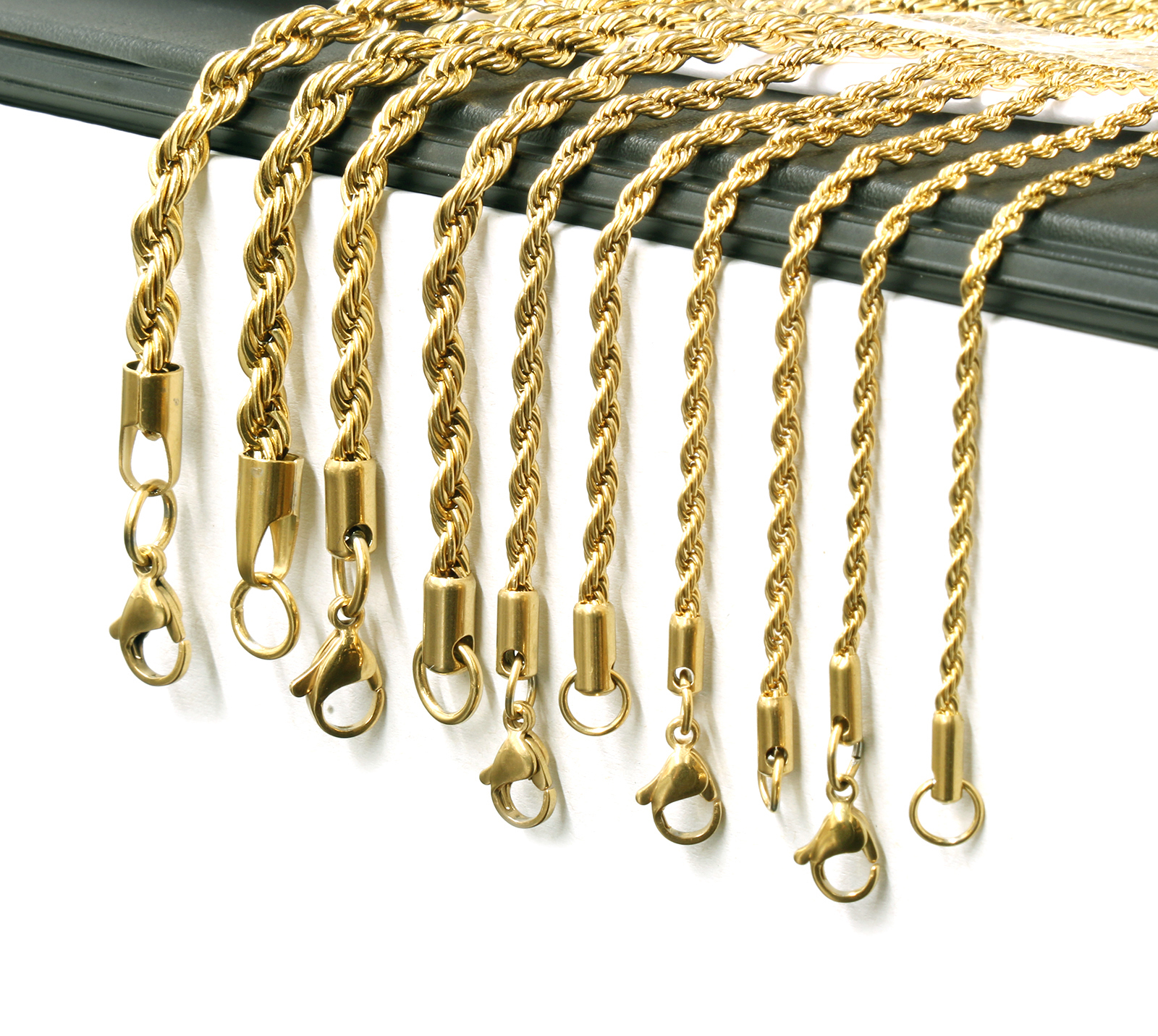 24K Gold Plated Stainless Steel Men Lady French Rope Chain Necklace 2-5mm 20-30″