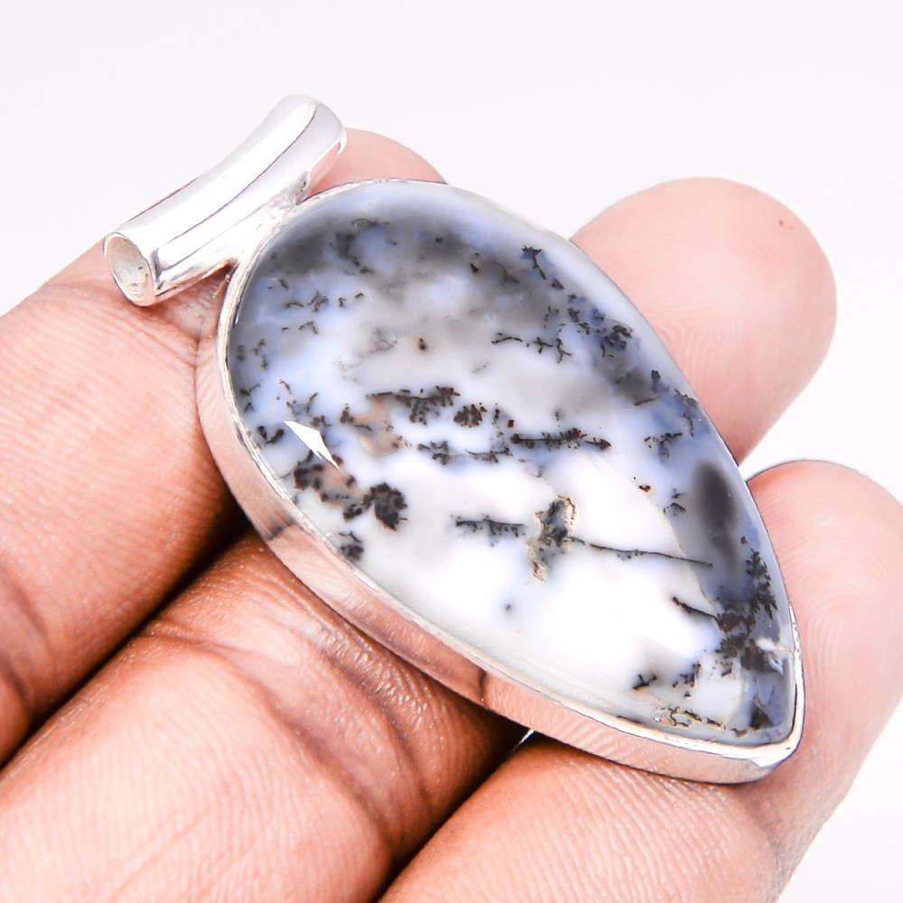 Brazilian Dendritic Opal Ethnic 925 Silver Plated Pendant Jewelry 1.75″ T52