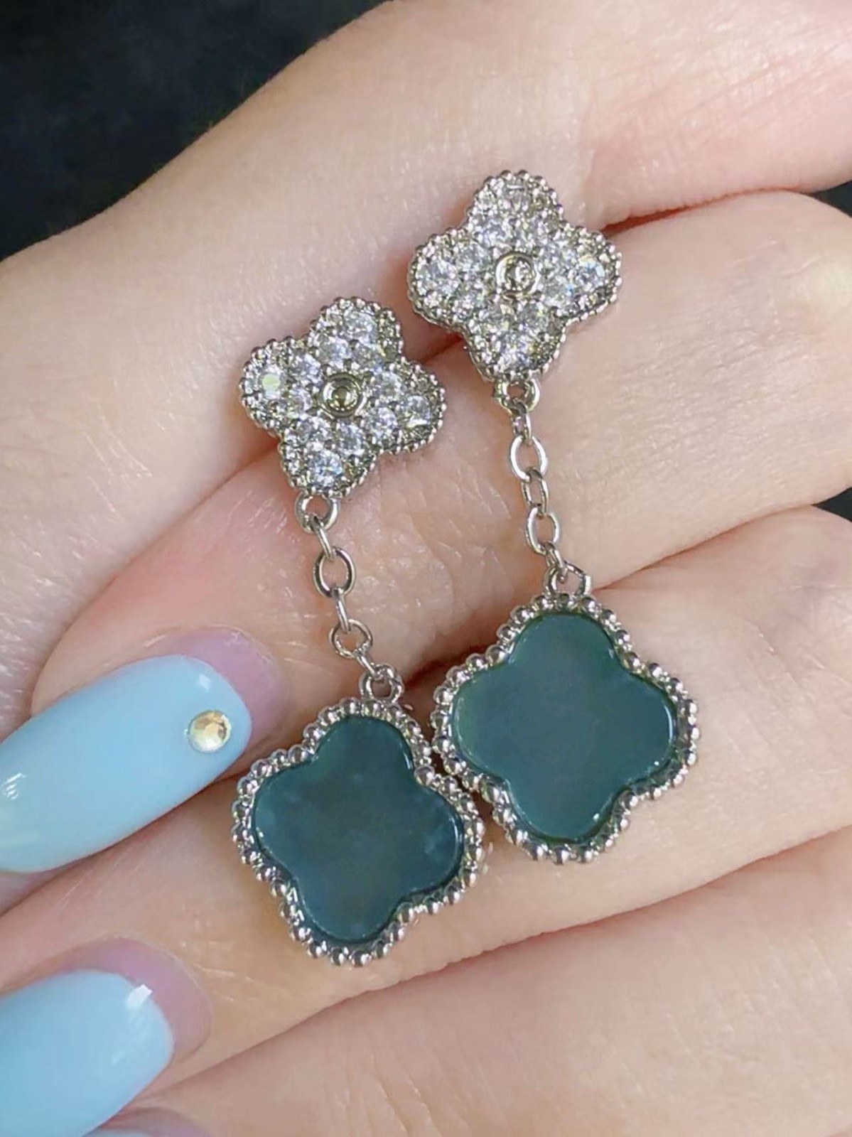 Nice 100% Natural sky blue jadeite stud earrings