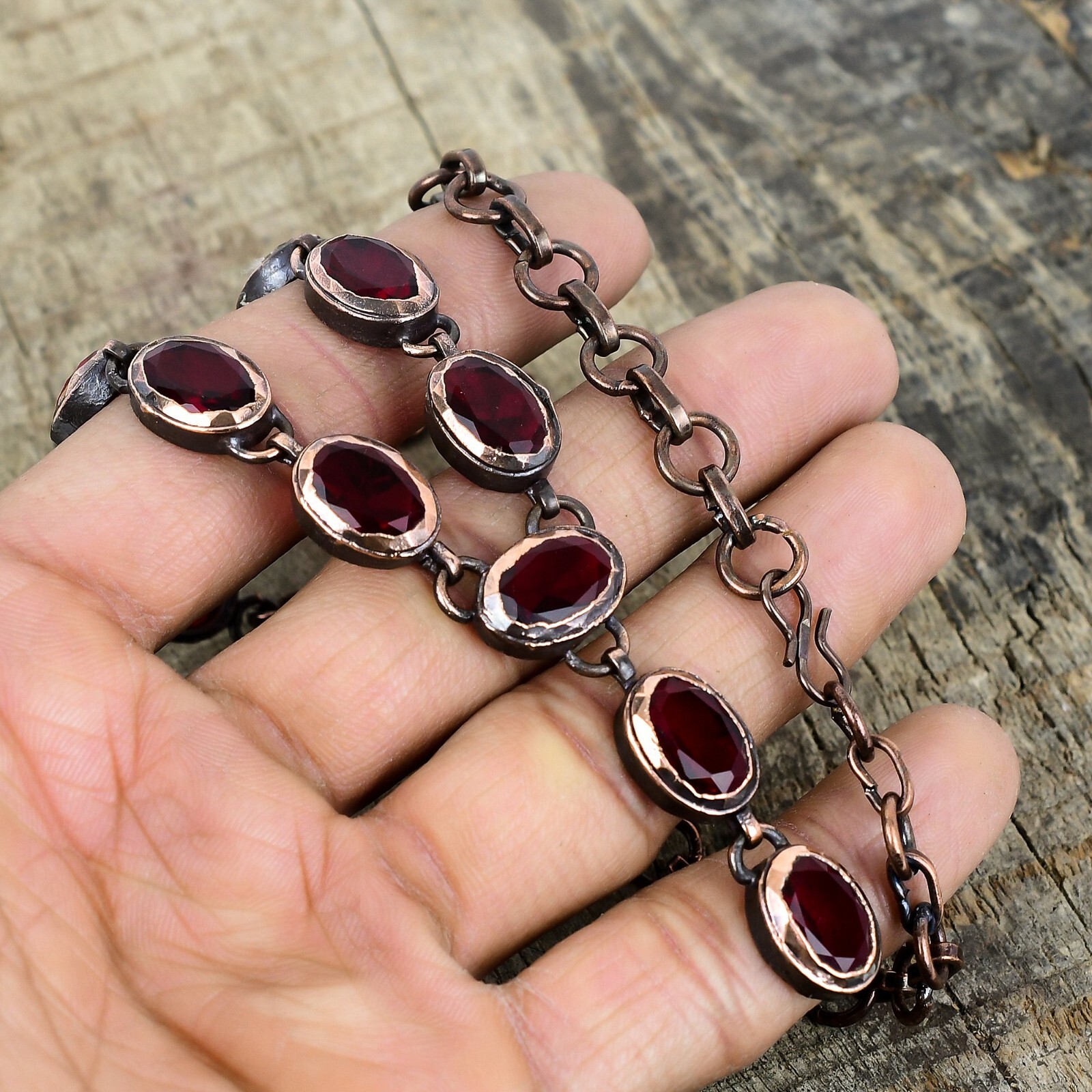 Natural Mozambique Garnet Copper Chain Electroformed Wedding Necklace Jewelry