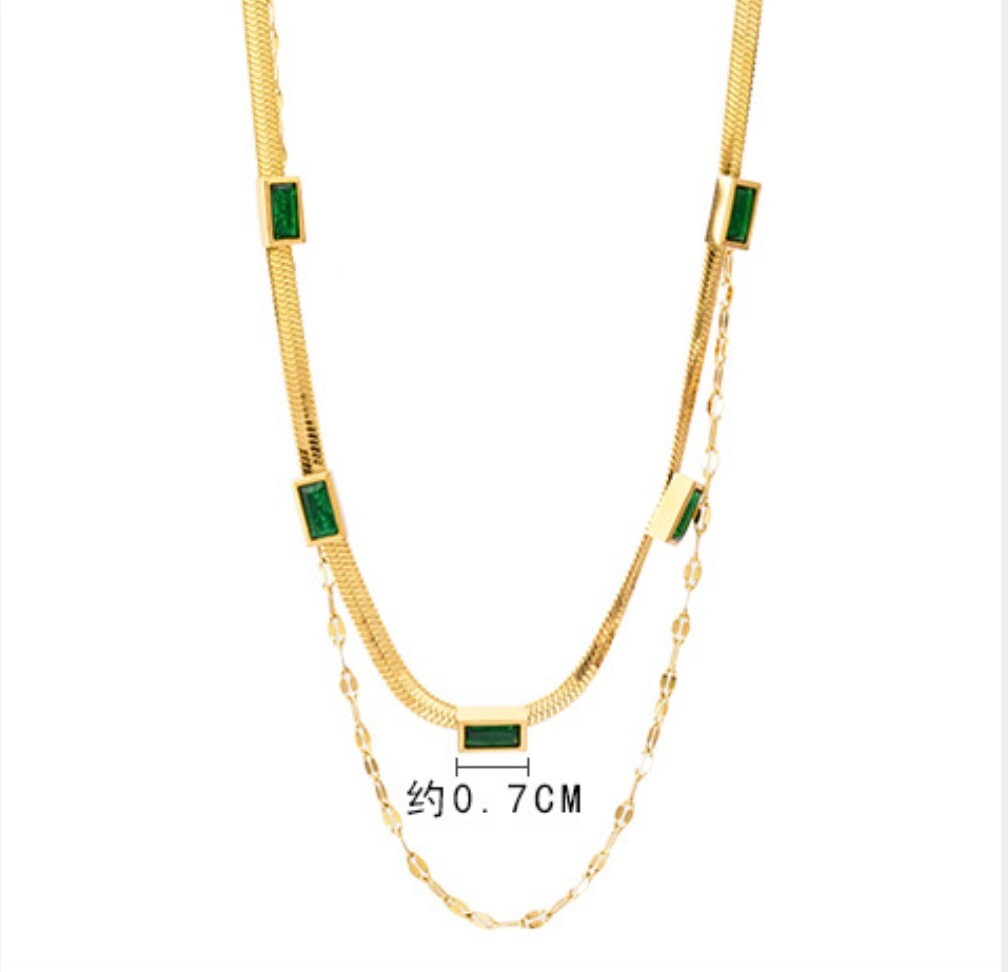 Vintage 18kgp Cubic Zircon Rectangular Double Layered Necklace
