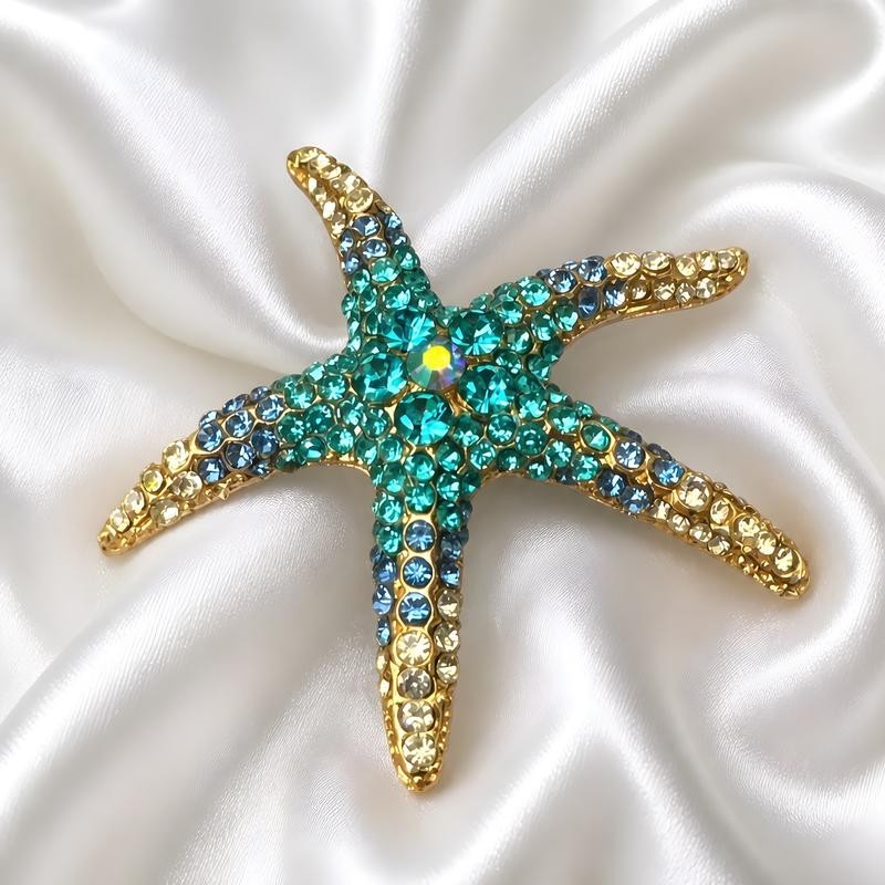 Fashion Jewelry Turquoise Starfish Brooch With Turquoise And Blue Crystals