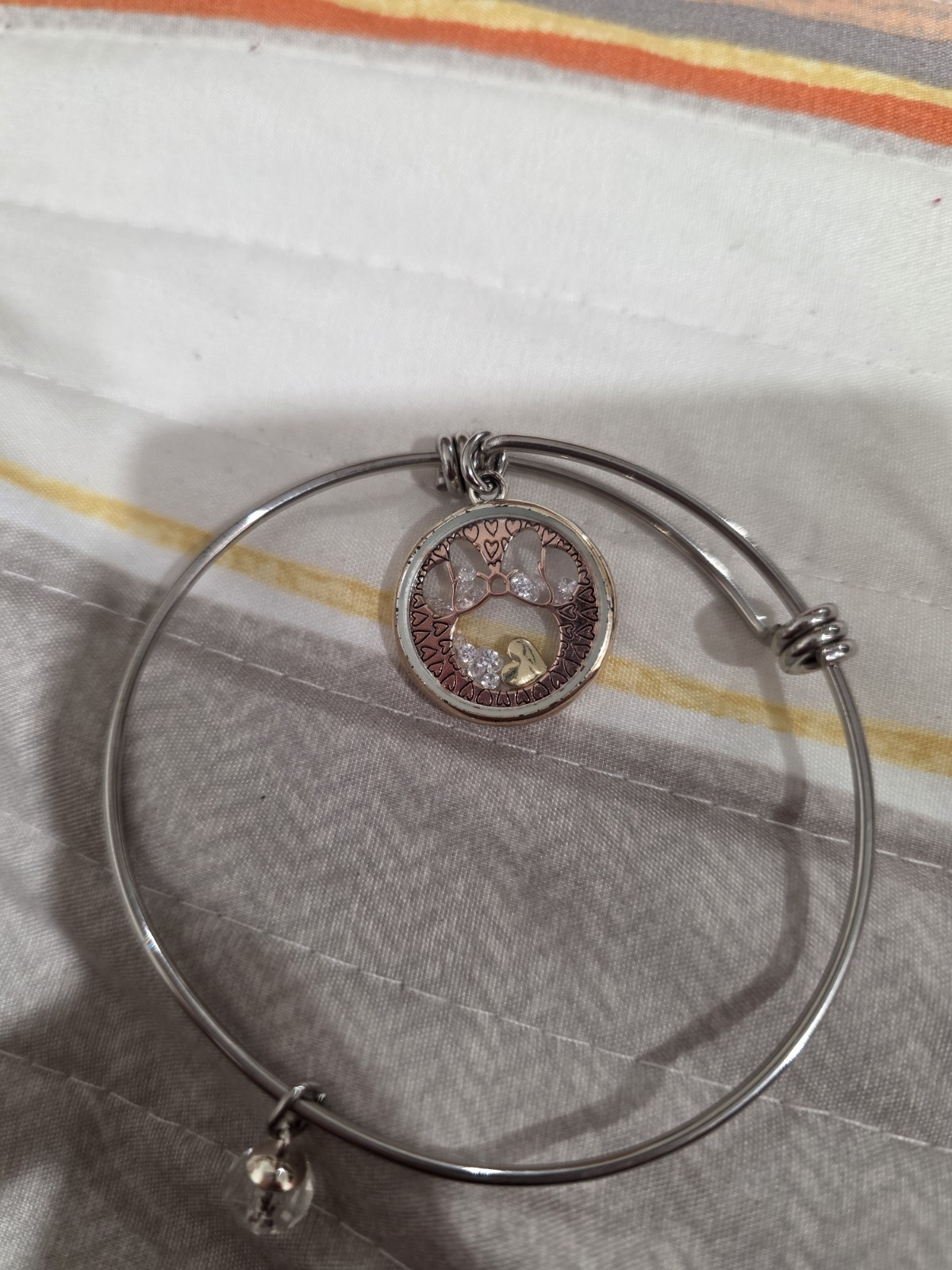 Disney Silver-Tone Wire Bangle Bracelet Adjustable Round Crystal Charm