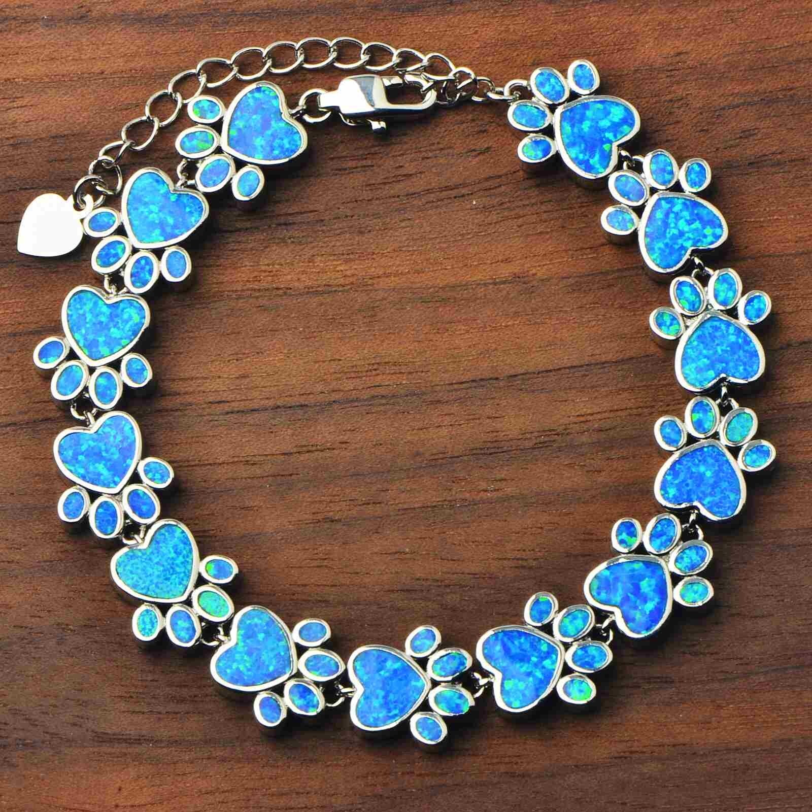 Hawaii Blue Opal Dog Paw Bracelet 925 Sterling Sliver Jewelry For Women Girls