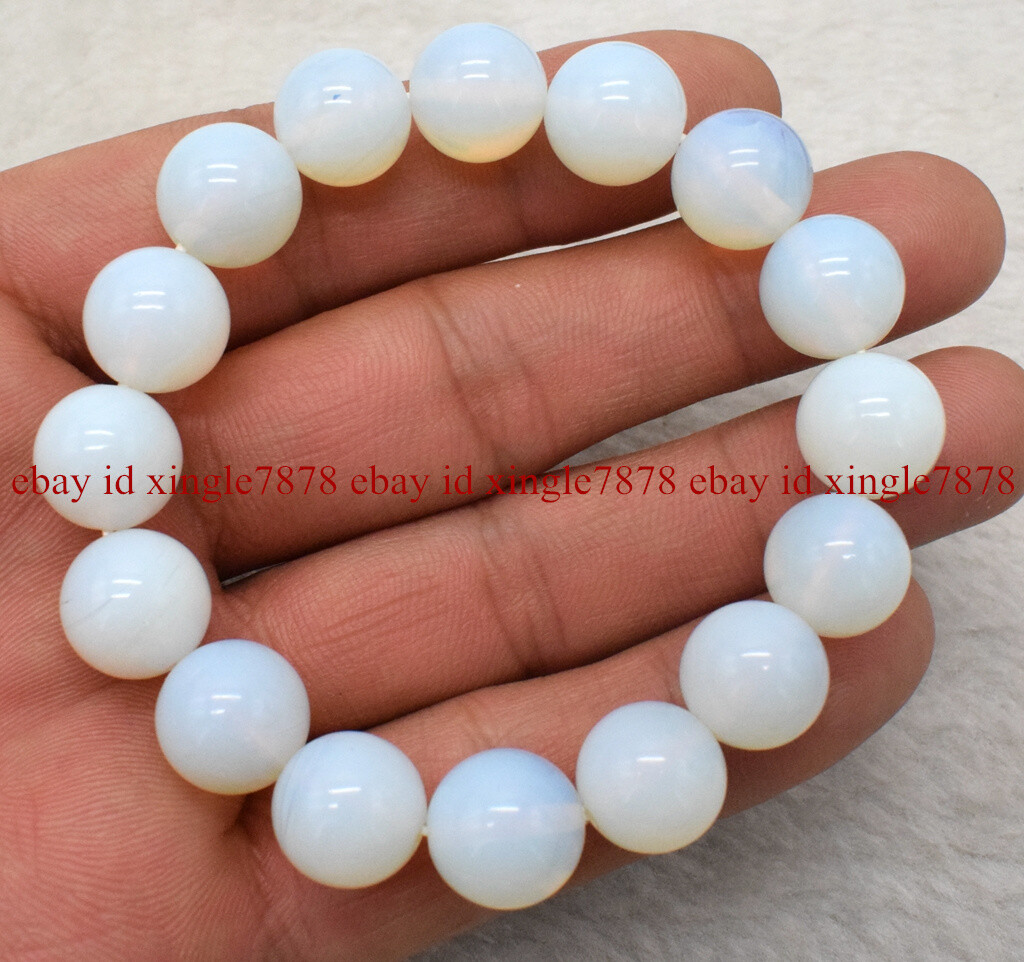 Natural 6/8/10/12/14mm White Sri Lanka Moonstone Round Gems Beads Bracelet 7.5″