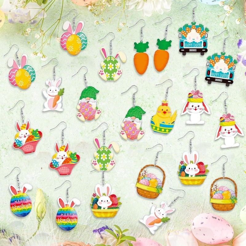 12Pair Easter Acrylic Earrings Bunny Egg Carrot Dangle Earrings for Spring Party