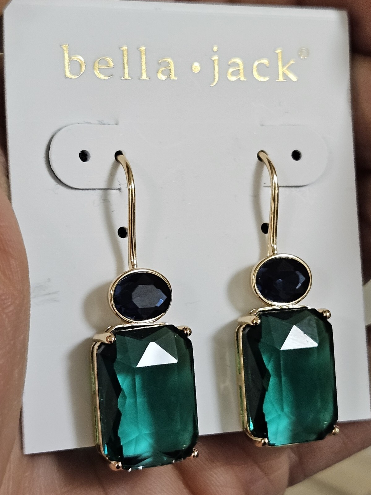 BELLA JACK SPARKLY CRYSTALS TEAL GREEN BLUE GOLD PLATED HOOK EARRINGS NWT