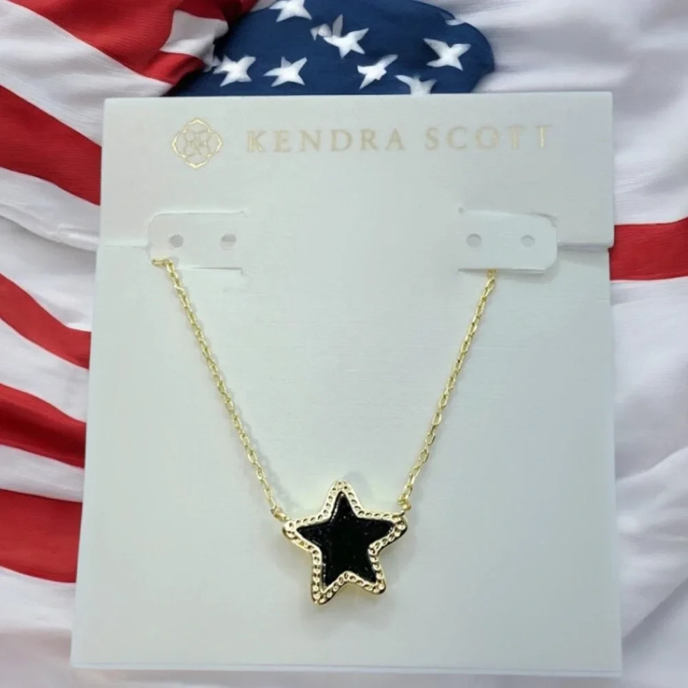 Kendra Scott Jae Star Black Drusy Necklace Gold Plated