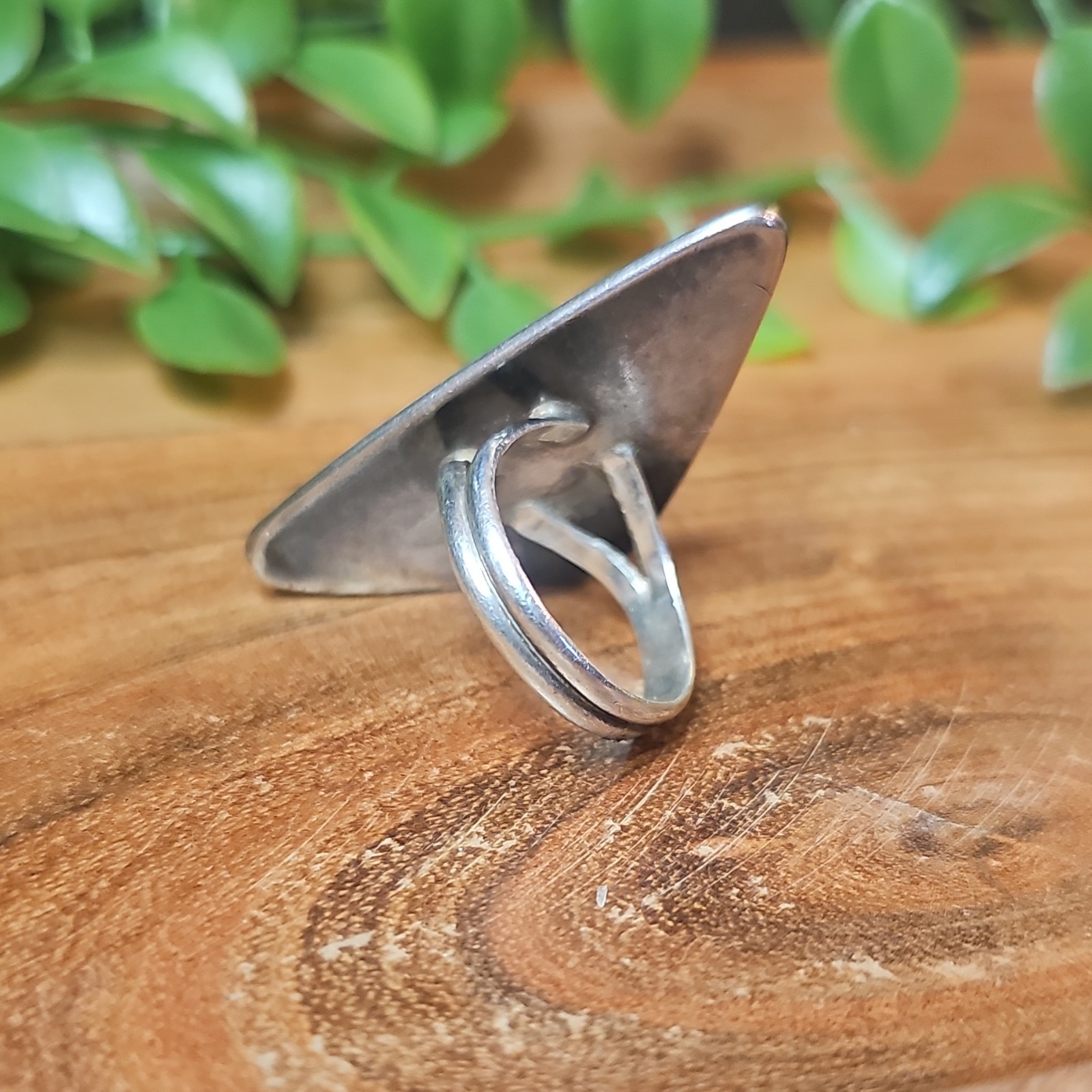 Vtg 925 Sterling Kambaba Jasper Statement Shield Asymmetrical Ring 13g Sz 7.5