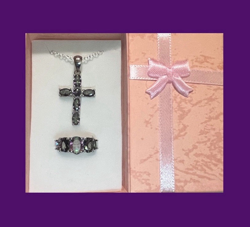 DEAL! Exquisite Rainbow Mystic Topaz Cross Necklace & Five-Stone Ring Size 7 Set