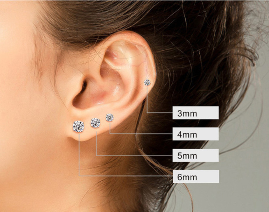 925 Sterling Silver Gold-Plated Round Cubic Zirconia Clear CZ Stud Earrings