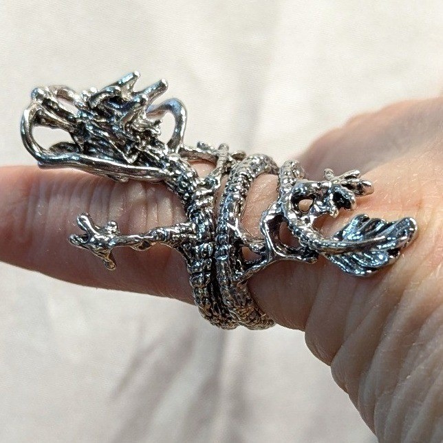 New Dragon Wrap Ring Unisex Size 5 Silver Tone Mythical Gothic Statement Jewelry