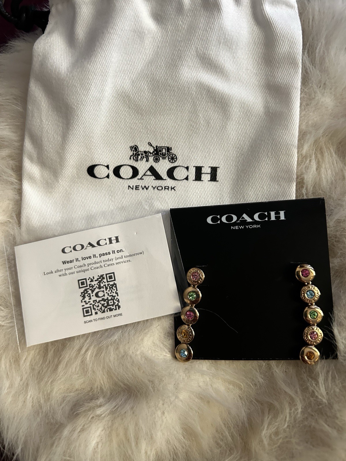 Coach Multicolor Crystal Stud Earrings Gold Tone Round Bezel Setting