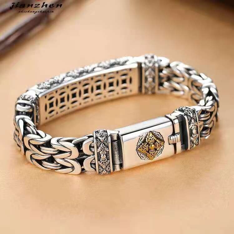 18CM S925 Sterling Silver Men’s Vintage Cross Watch Chain Bracelet Jewelry HOT